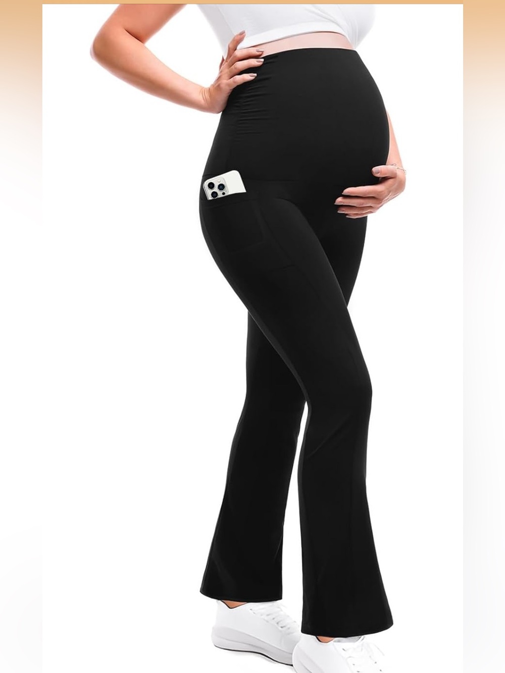 Maternity Black Boot-Cut Leggings with Side Pocket